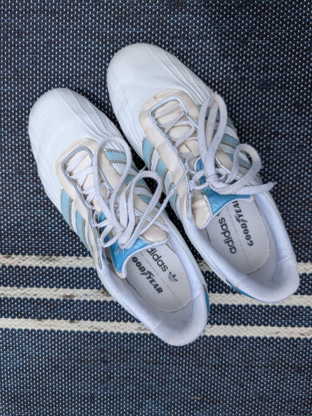 Vintage Adidas Goodyear Sneakers Women’s 8 White Blue Y2K Leather Low Top